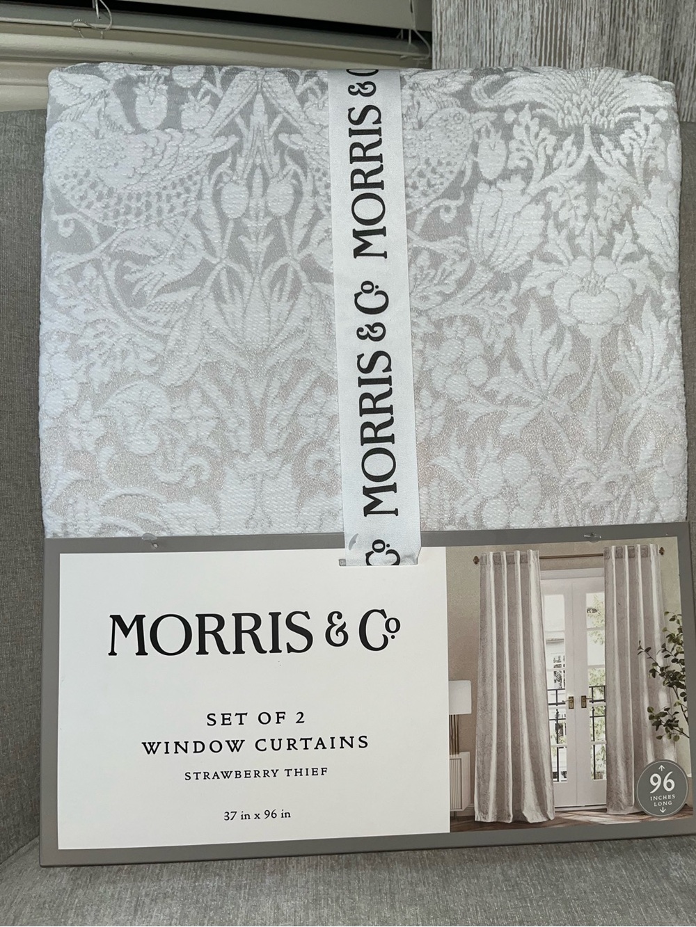 NWT William Morris & Co Strawberry Thief Jacquard Curtains Panels Set 37”X 96"